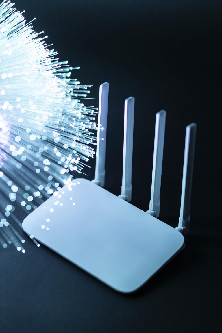 wi fi router with blue optical fiber